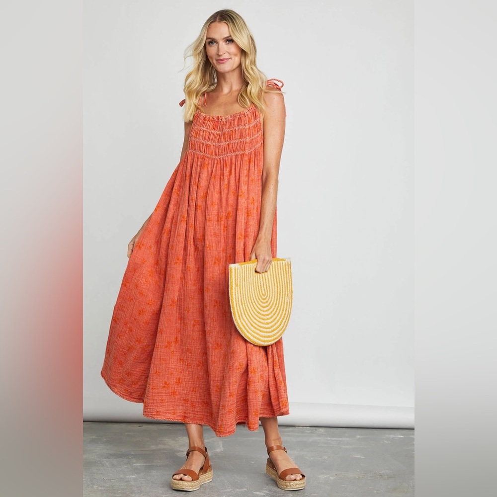 Free People Womens Azure Maxi Ruched Strappy Floral Dress